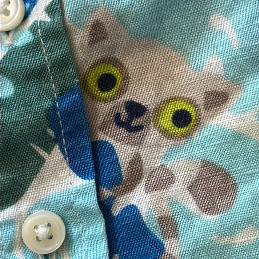 GYMBOREE Lemur Tropical Print Linen Cotton Blend Button Down Shirt Size 0-3